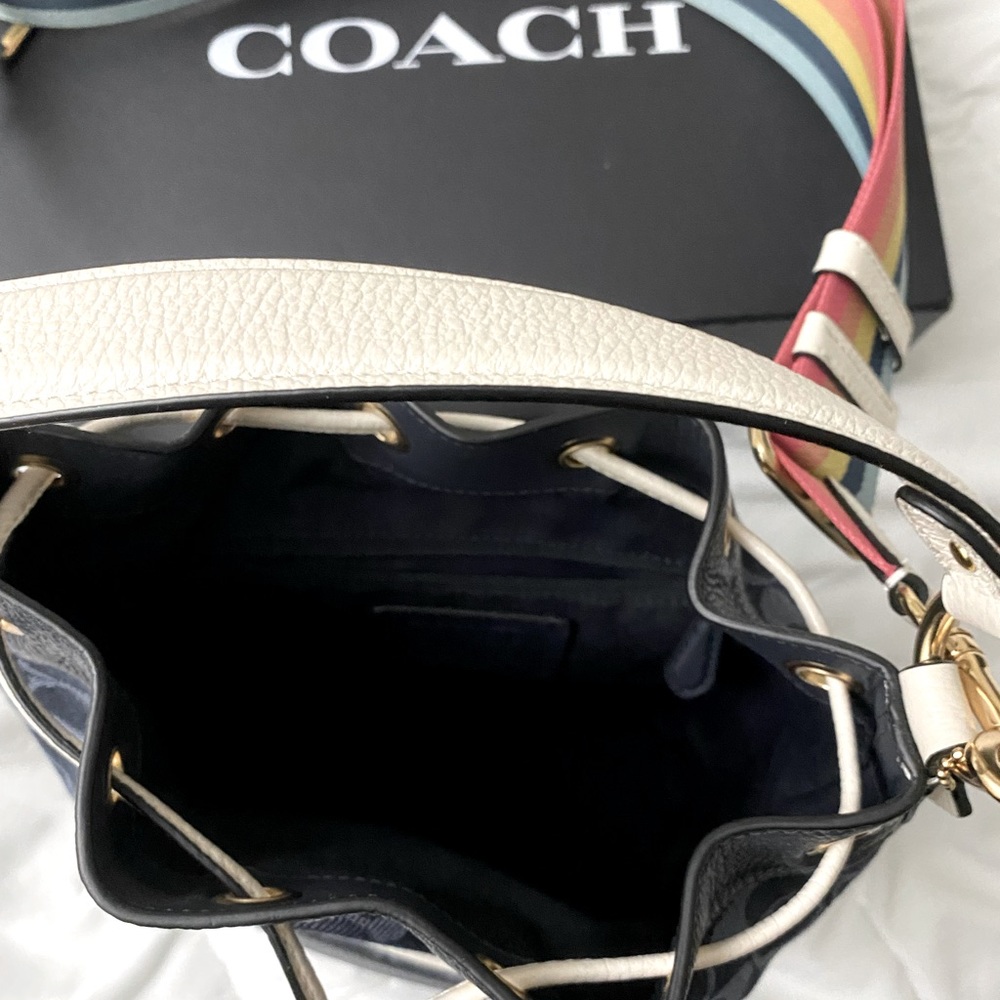 Coach Navy Blue Bucket Bag with Rainbow Strap - Picture 11 of 13